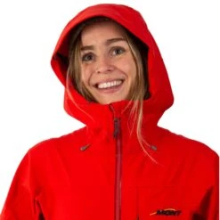 Odyssey Jacket Women -Edelrids Sport Outdoor Store Odyssey Red Chilli hood